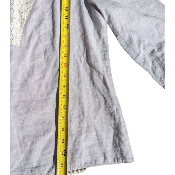 Bass woman beige linen mix L blouse embroidery crochet - Picture 5 of 10